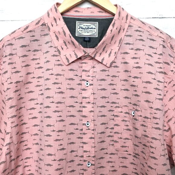 NEW Flag & Anthem Men's Pink Fish Print Shirt Short Sleeves Button Front XXL - Picture 2 of 8
